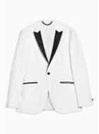 Topman Mens White Slim Fit Single Breasted Tuxedo Blazer With Satin Covered Peak Lapels
