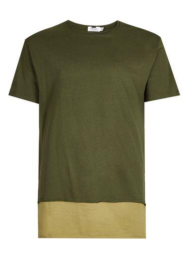 Topman Mens Green Khaki Double Layer Longline T-shirt