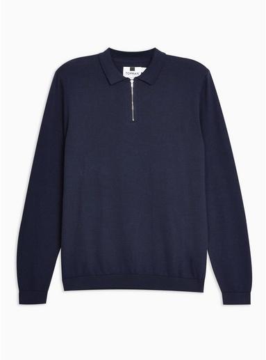 Topman Mens Navy Long Sleeve Zip Polo Jumper