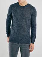 Topman Mens Blue Indigo Linen Mix Crew Neck Jumper