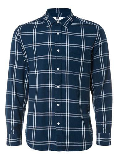Topman Mens Blue Navy Check Viscose Casual Shirt