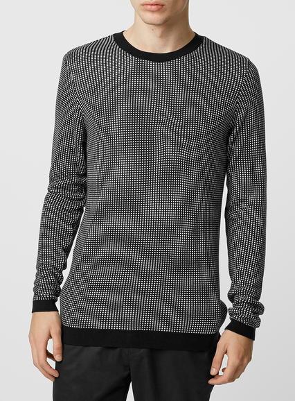 Topman Mens Black Mono Mini Pattern Crew Sweater