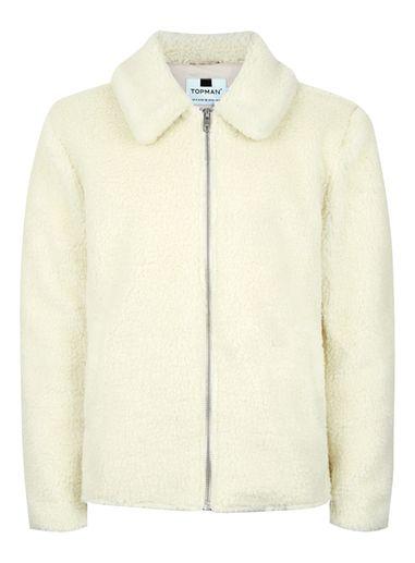 Topman Mens Brown Off White Faux Shearling Harrington Jacket