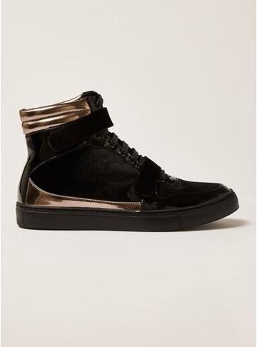 Topman Mens Black Velvet Bishops Hi Top Boots