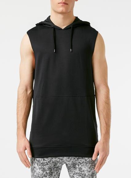 Topman Mens Black Sleeveless Longline Sport Hoodie