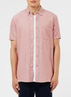 Topman Mens Red And White Oxford, Button Down Collar Shirt
