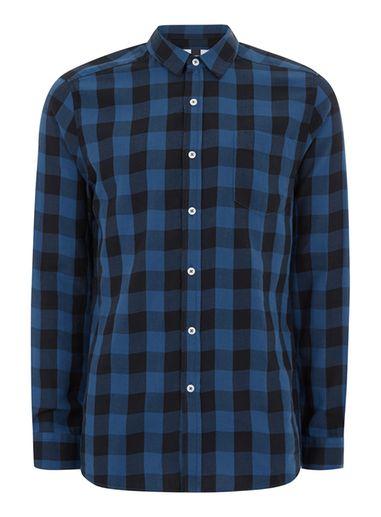 Topman Mens Multi Black And Blue Check Shirt