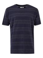 Topman Mens Blue Ltd Navy And White Jaquard Stripe Oversized T-shirt