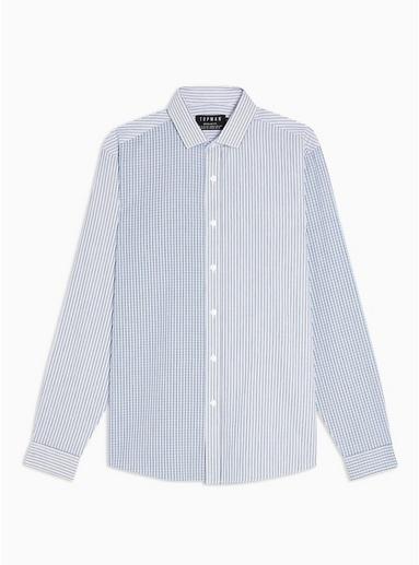 Topman Mens Blue Cut And Sew Stripe Slim Shirt