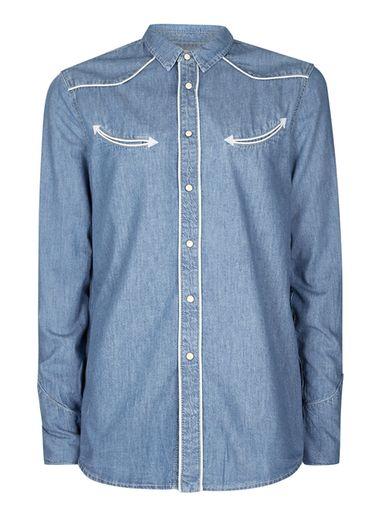Topman Mens Blue Piped Denim Shirt