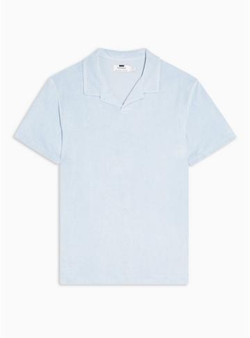 Topman Mens Light Blue Twill Revere Polo