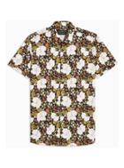 Topman Mens Black And White Floral Print Stretch Skinny Shirt