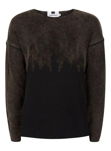 Topman Mens Black Acid Dip Dye Sweater