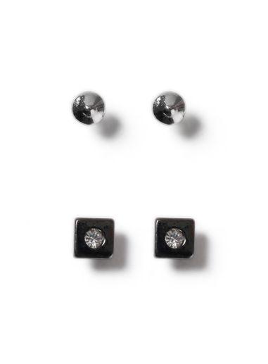 Topman Mens Silver Look Square Crystal Earrings Pack*