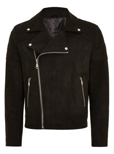 Topman Mens Black Faux Suede Biker Jacket