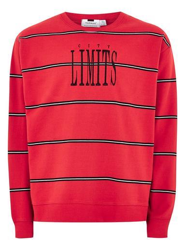 Topman Mens Red 'limits' Stripe Sweatshirt