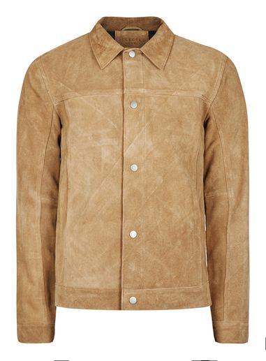Topman Mens Brown Selected Homme Camel Suede Jacket