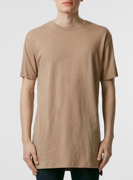 Topman Mens Brown Tan Longline T-shirt