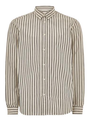 Topman Mens Grey Selected Homme Beige Stripe Long Sleeve Shirt