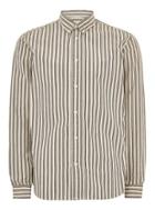 Topman Mens Grey Selected Homme Beige Stripe Long Sleeve Shirt