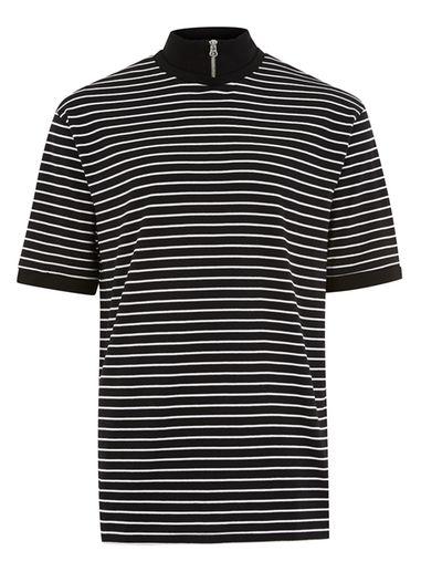 Topman Mens Black Stripe Turtle Neck Zip T-shirt