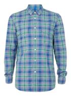 Topman Mens Blue And Green Check Button Down Casual Shirt