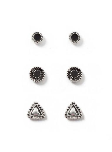 Topman Mens Black Antique Silver Look Engraved Earrings Pack*