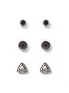 Topman Mens Black Antique Silver Look Engraved Earrings Pack*