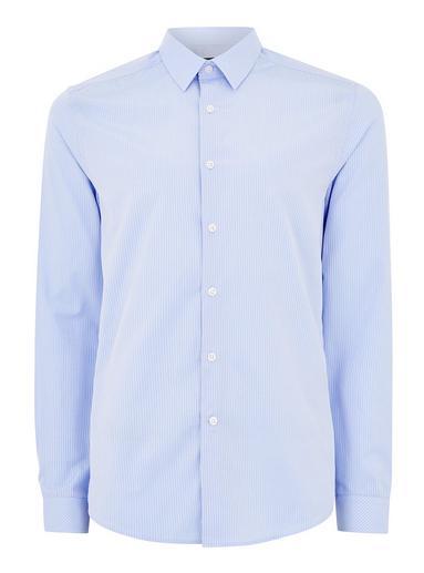 Topman Mens Blue Tonal Stripe Long Sleeve Shirt