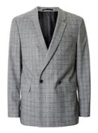 Topman Mens Mid Grey Grey Check Double Breasted Skinny Fit Blazer