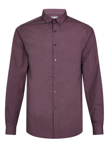 Topman Mens Red Burgundy Marl Button Down Long Sleeve Dress Shirt