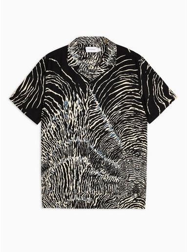 Topman Mens Black Zebra Print Revere Shirt
