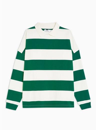 Topman Mens Multi Green Stripe Rugby Sweatshirt