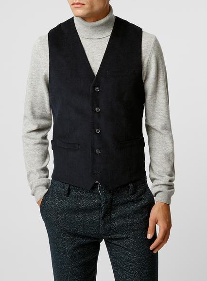 Topman Mens Blue Navy Cord Waistcoat