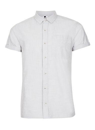 Topman Mens Grey Gray Slub Cotton Short Sleeve Casual Shirt