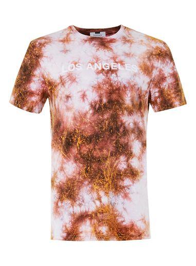 Topman Mens Red Orange La Print Tie Dye T-shirt
