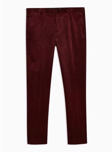Topman Mens Red Burgundy Corduroy Super Skinny Fit Suit Trousers