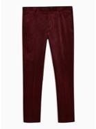 Topman Mens Red Burgundy Corduroy Super Skinny Fit Suit Trousers