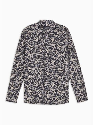 Topman Mens Navy Ditsy Bird Stretch Skinny Shirt
