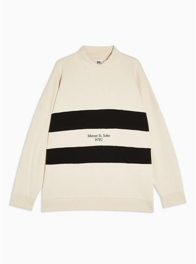 Topman Mens Cream Ecru Nyc Colour Block Rugby Top