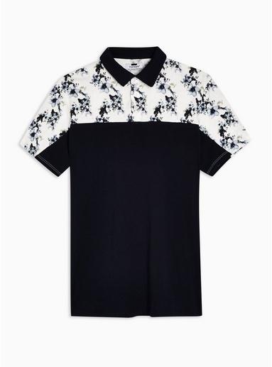 Topman Mens Navy Floral Print Polo