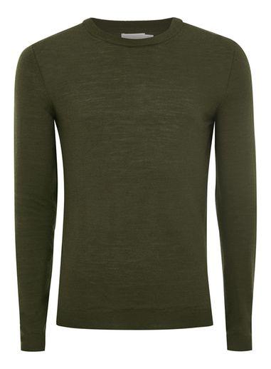 Topman Mens Green Khaki Muscle Fit Merino Sweater