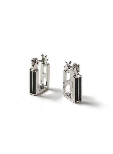 Topman Mens Silver Look And Black Rectangle Hoop Earrings*