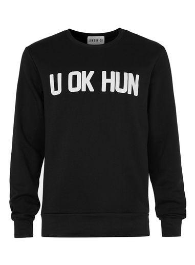 Topman Mens London Co. Black U Ok Hun Slogan Sweatshirt*