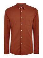 Topman Mens Brown Spice Stretch Oxford Long Sleeve Shirt