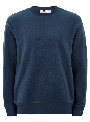 Topman Mens Navy Brushed Textured Sweatshirt