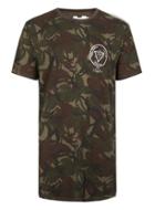 Topman Mens Green Khaki Camo Forgotten Print Longline T-shirt