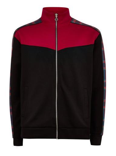 Topman Mens Multi Red Panel Check Track Top