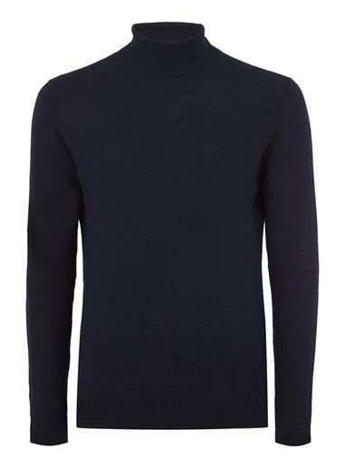 Topman Mens Black Navy Roll Neck Sweater