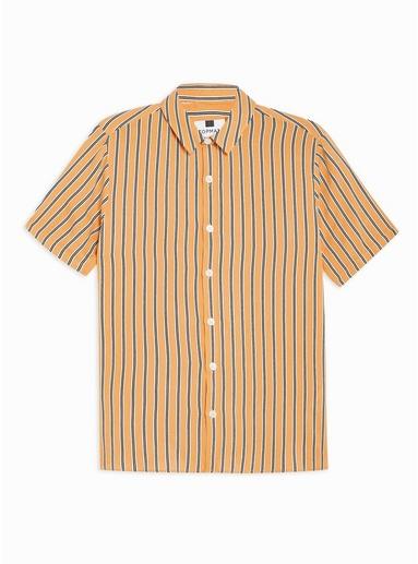 Topman Mens Yellow And White Stripe Slim Fit Shirt